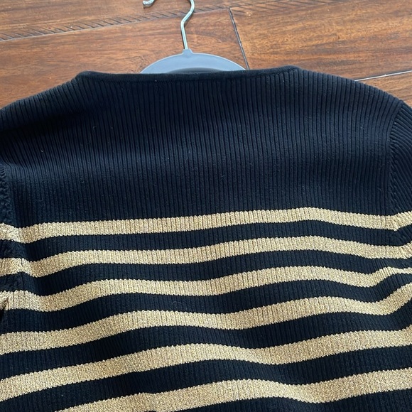 Lauren Ralph Lauren black gold metallic ribbed stripe knit crew neck sweater PL - Picture 14 of 14